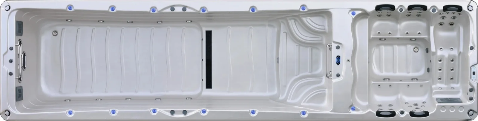 Aerial view of the 30ft Dual Maui showing the swim lane and separate hot tub end