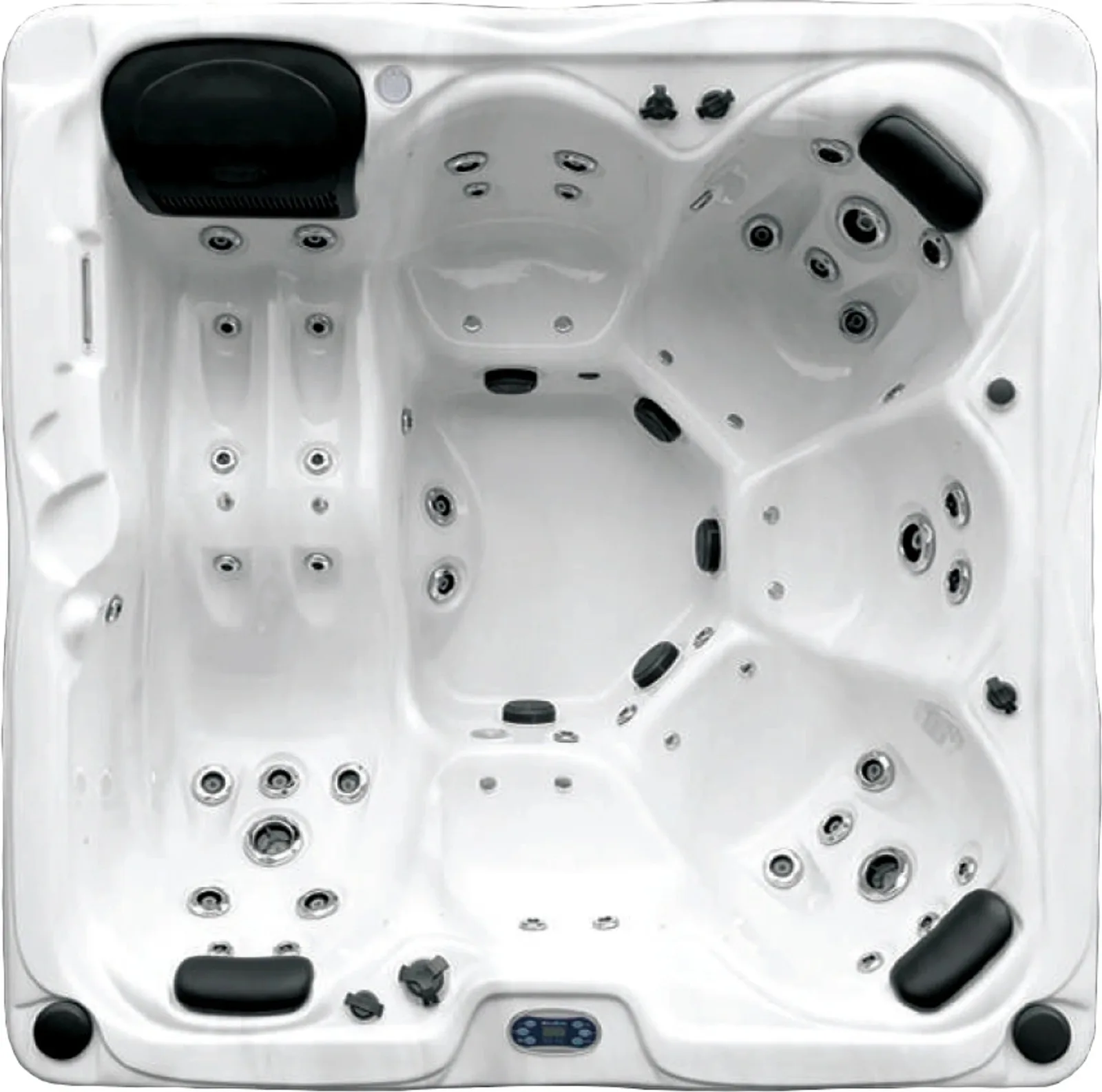 Overhead view of the Hawaii hot tub shell showing five seats and a full-length lounger